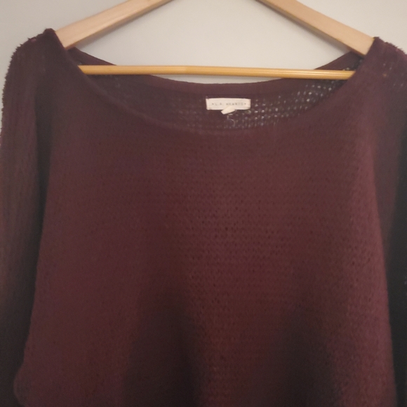 LA HEARTS Maroon Lightweight Open Knit Balloon Sleeve Sweater - Large - Picture 3 of 6